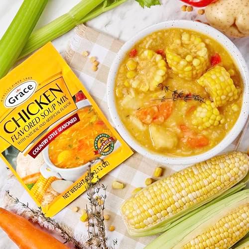 Grace Chicken Flavored Soup Mix 2.12oz - 6 Pack - Jamaican Country Style Seasoned Chicken Soup Mix - Packaged Dry Soup Mix Packets