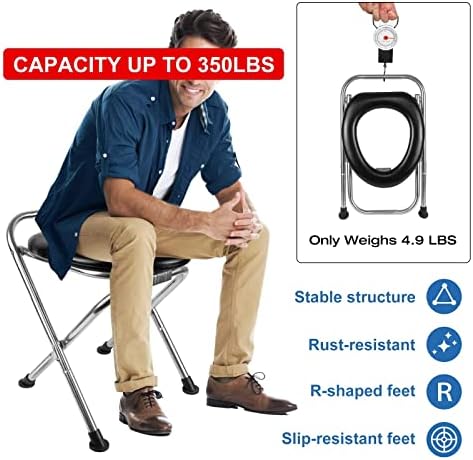 16.5"H Portable Toilet for Camping, 350LB Capacity Stainless Steel Folding Toilet with Soft Seat & Bags, Collapsible Design for RV, Hiking, Road Trips, Boating, Outdoor