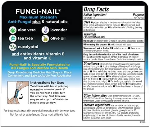 Fungi-Nail Pen Applicator Anti-Fungal Solution, Kills Fungus That Can Lead to Nail & Athlete’s Foot with Tolnaftate & Clinically Proven to Cure and Prevent Fungal Infections, 0.101 Fl Oz (Pack of 1)