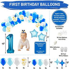 Baby Boy 1st Birthday Decorations With Birthday Crown - First Birthday Boy Decorations - Cake Smash Party Supplies - Happy Birthday and HighChair One Burlap Banner, Number One Balloon, Cake Topper.