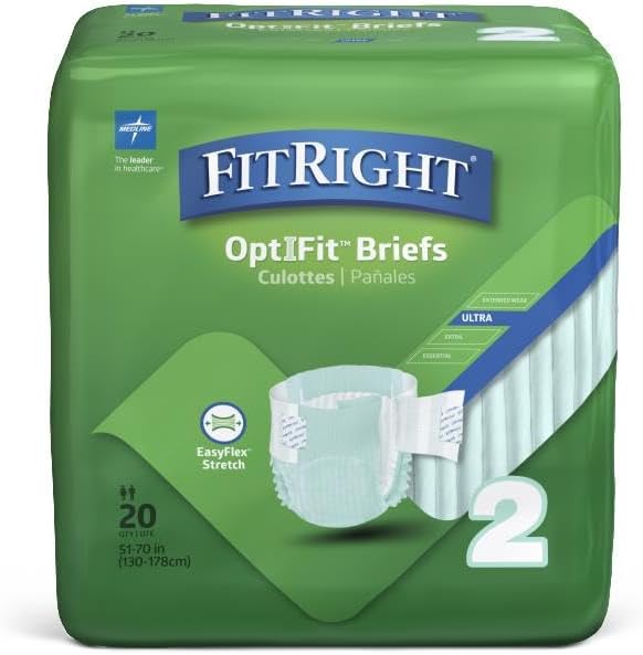 FitRight Stretch Ultra Adult Briefs, Incontinence Diapers with Tabs, Heavy Absorbency, Large/XL/2XL, 51 to 70", 20 Count (Pack of 4)