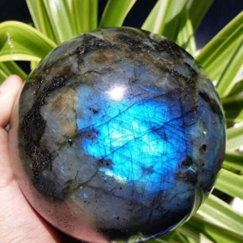 Natural Labradorite Sphere Reiki Healing Rock Quartz Crystal Ball Decoration Ornament Specimen + Stand Gift for Friends Family,Diameter9cm/3.5"