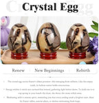 SUNYIK Natural Septarian Dragon Crystal Egg with Wooden Stand, Polished Oval Stone Egg Feng Shui Decoration Home Office Specimen for Easter Day, 1.18-1.57"