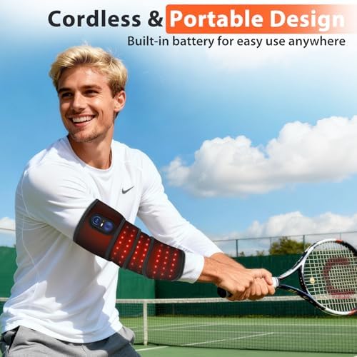 Cordless Arm Heating Pad Wrap with Red Light, 5000mAh Elbow Heating Pad Wrap, Fast Heating, Heated Elbow Arm Sleeve with 3 Heat & Timing Settings