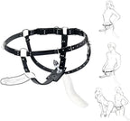 BDSM Strapon Dildo Harness with Butt Plug – Double Penetration Adjustable Black Leather Dildo Belt for Couples – Fetish Strap Toy for Dominance & Submission Play (32"+Waist)