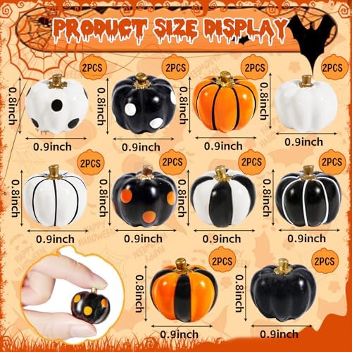 Rileryan 20 PCS Miniature Resin Figurines Mini Resin Pumpkin Figurines Black White Orange Tiny Pumpkins Halloween Miniatures Village Decor Tabletop Centerpiece Mantel Kitchen Home Decoration