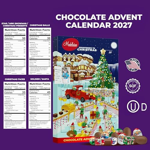 Madelaine Solid Premium Milk Chocolate Santa's Workshop 2025 Countdown Christmas Advent Calendar With 24 Solid Premium Milk Chocolates, 6oz