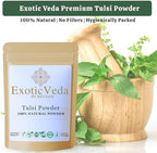 Tulsi Powder (Holy Basil) 100g (3.53oz) | 100% Pure & Natural | Non-GMO, Vegan, Gluten-Free | No Preservatives | Perfect for Teas, Smoothies, Juices, Cooking, Hair Masks & Skin Care