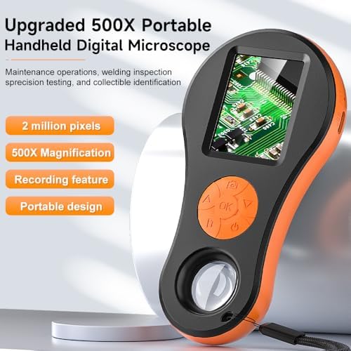 Digital Microscope Handheld 2.0 inch IPS Color Screen,Portable Digital Magnifying Glass,Marco Microscope for Kids,Built-in 8LED Lights,USB Compatible with PC Windows, Mac OS