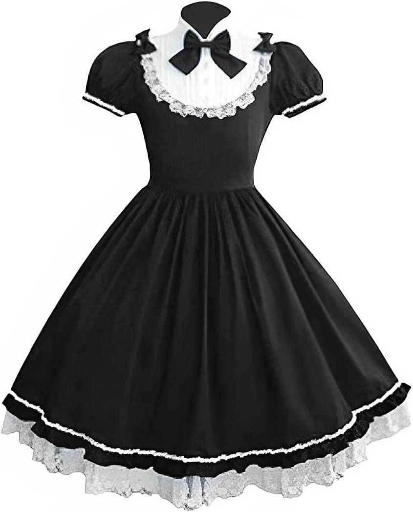 Classic Lolita Dress for Women Stand Collar Short Sleeve Layered Anime Maid Cosplay Costume