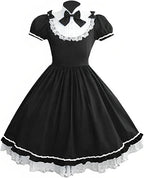 Classic Lolita Dress for Women Stand Collar Short Sleeve Layered Anime Maid Cosplay Costume