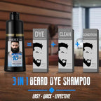 Mens Beard & Mustache Dye Shampoo, Instant 100% Grey Hair Coverage, 3 in 1 Black Beard Color Shampoo for Men Facial Hair, Easy to Use & Dermatologist Tested, 200ML