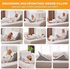 Ruqmuis 3PCS Wedge Pillow Set for After Surgery, Adjustable Back Pillow for Bed Sitting up, Acid Reflux, Bed Wedge Pillow Headboard for Sleeping & Snoring, Orthopedic Pillow for Post Surgery, White