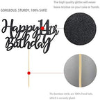 14 Black Glitter Happy 14th Birthday Cake Topper, Birthday Party Cake Topper Decorations, Supplies