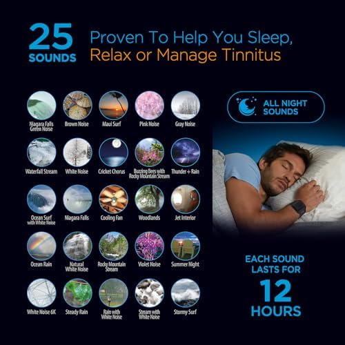 Sound Oasis® Bluetooth® Tinnitus Sound Therapy System® - Sleep Better, Manage and Mask Tinnitus, 25 Built-in Sounds for Tinnitus Relief, 12-Hour Sound Duration