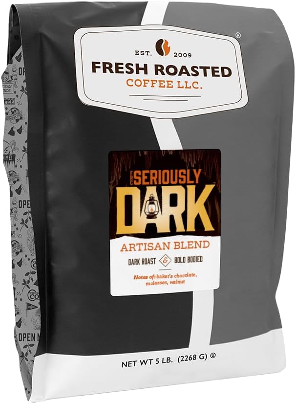 Fresh Roasted Coffee,Seriously Dark Artisan Blend,5 lb Dark Roast, Kosher, Whole Bean
