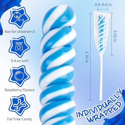 Lollipops Individually Wrapped Bulk - Blue Twisty Lollipops - Kid's Whirley Lollipop Candy for Decorating Birthday, Blueberry Flavor 30 Pack