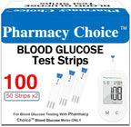 Blood Glucose Test Strips ONLY For Blood Glucose Testing With PharmacyChoice Meter 2 Bottles of 50 Pcs