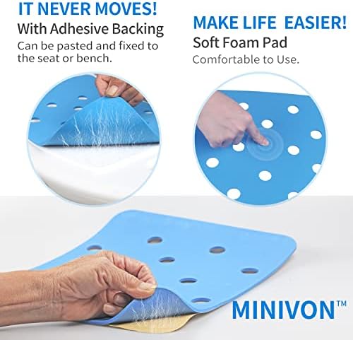 MINIVON Waterproof Shower Bench Cushion Cover for Bath Seat, Bath Chair Inside Bathroom, Non Slip Coldproof Stickable Soft Foam Pad, Padded Shower Stool Seat Mat for Elderly Senior Handicap Disabled