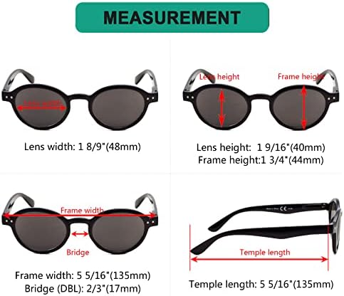 Eyekepper 5-Pack Spring Hinges Round Retro Reading Glasses Sunshine Readers Grey Lens +2.25