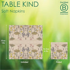 Table Kind 100 x Soft Recycled Floral Napkins Wildflower Soft Paper Napkins Pretty Wild Flower Serviettes for Spring Eco Friendly, Everyday & Compostable Weddings, Tea Party, Birthday Natural Kraft