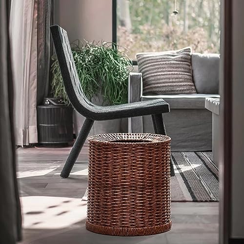 Wicker Waste Paper Bin and Basket with Plastic Liner, Home & Office Trash Can and Recycling Bin Holder, Oval Organizer for Bathroom Kitchen Bedroom