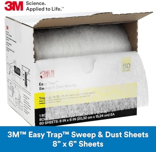 3M Easy Trap Sweep and Dust Sheets, 1 Roll of 60 8" x 6" Sheets, Disposable Easy Sweep Floor Duster, Picks Up 8x More Dirt, Dust, Sand, Hair, Works on Dry or Wet Surfaces, Hardwood Floors, 59152W