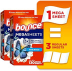 Bounce Mega Dryer Sheets, Fresh Breeze, 130 Count, Mega Fabric Softener Sheets with Static Control, Wrinkle Reduction, Extra Softness, Lasting Scent, Repels Lint