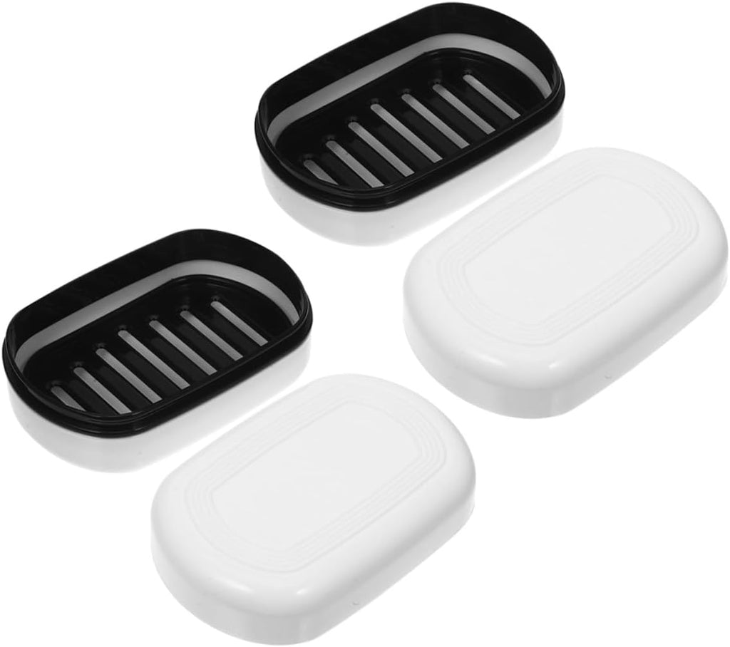 TIDTALEO 2pcs Double Layer Travel Soap Holder with Lid Portable Draining Soap Dish Container White Plastic for Shower and Bathroom Use
