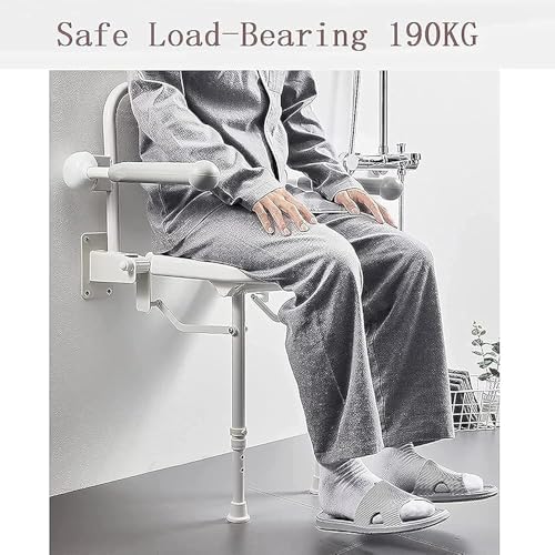 Folding Shower Seat for Seniors and Disabled – Portable Wall-Mounted Bath Chair with Support Legs and Armrests