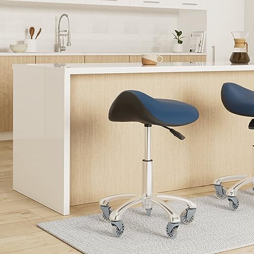 Professional Saddle Stool with Wheels Ergonomic Swivel Rolling Height Adjustable for Clinic Dentist Beauty Salon Tattoo Home Office (Black)