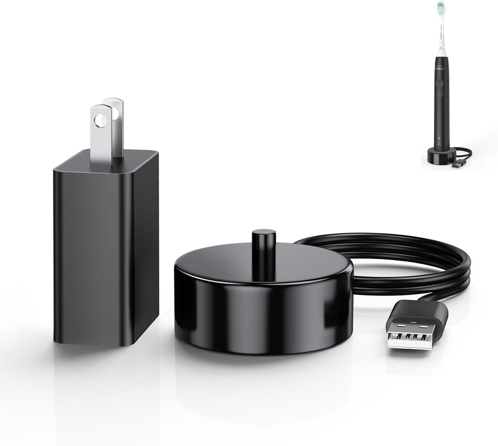 Replacement Charger Base Compatible with Philips Sonicare 5900 5500 5300 4100 3100 2100 1100 Series Rechargeable Electric Toothbrush HX3681 Power Brush USB Waterproof Charging Base Power Cord - Black
