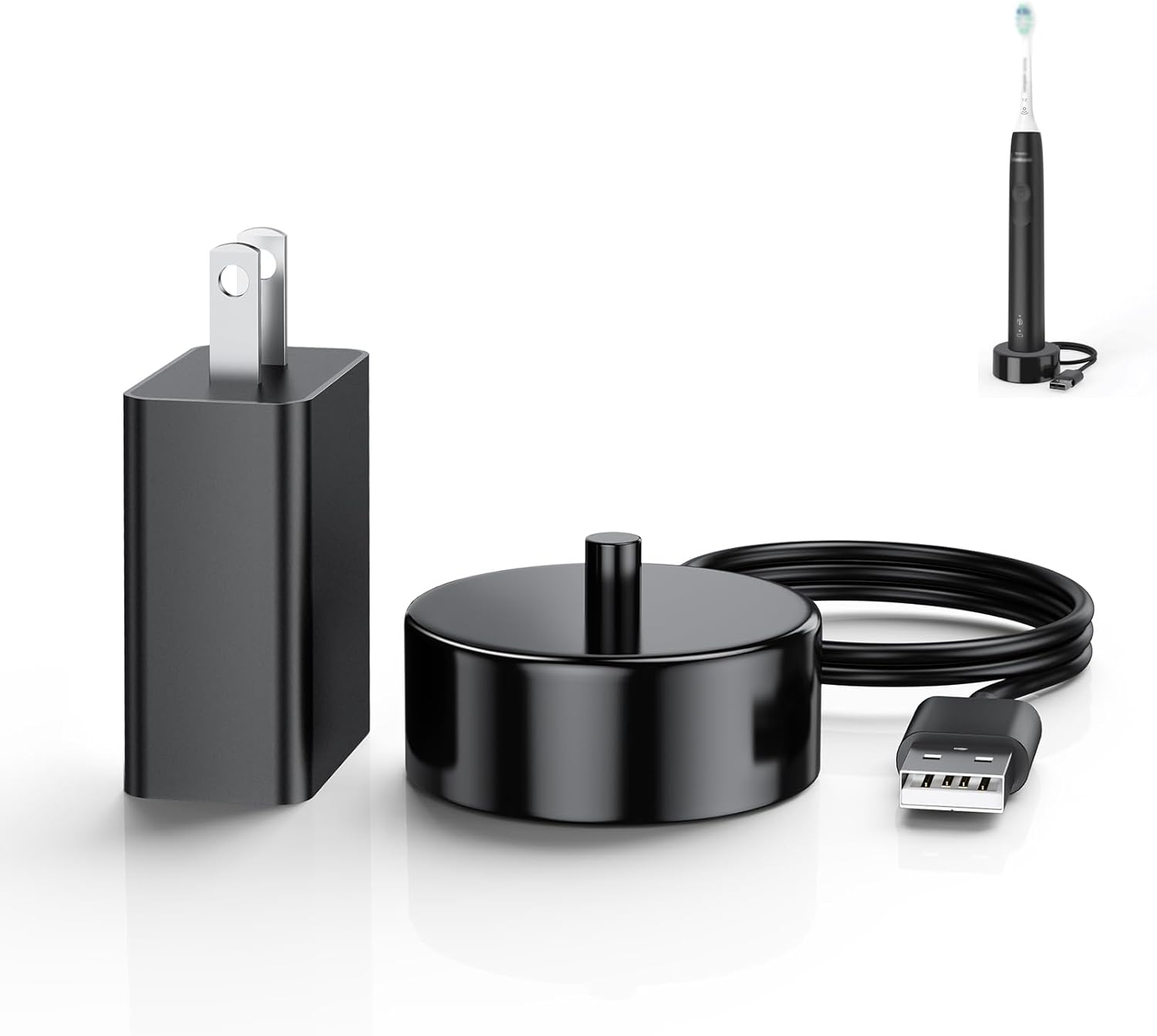 Replacement Charger Base Compatible with Philips Sonicare 5900 5500 5300 4100 3100 2100 1100 Series Rechargeable Electric Toothbrush HX3681 Power Brush USB Waterproof Charging Base Power Cord - Black