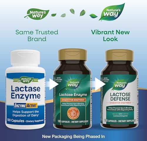 Nature's Way Lactose Defense, Digestive Enzymes*, Supports the Digestion of Dairy*, 690 mg lactase per 3-Capsule Serving, 100 Capsules (Packaging May Vary)