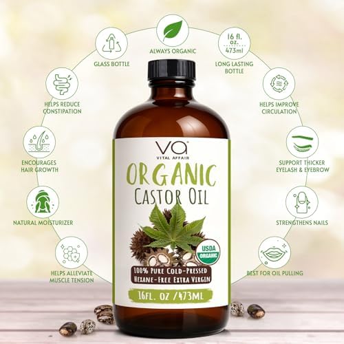Castor Oil Pack Wrap Kit – USDA Organic, 16 oz Cold-Pressed Hexane-Free Castor Oil in Glass Bottle | Adjustable Cotton Flannel Waist & Neck Wraps | Made in USA | Liver, Abdominal & Detox Therapy