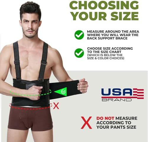 NeoTech Care Back Brace with Suspenders for Work - Industrial Lifting Safety, Elastic Compression, Hook & Loop Closure (Black, Size M)