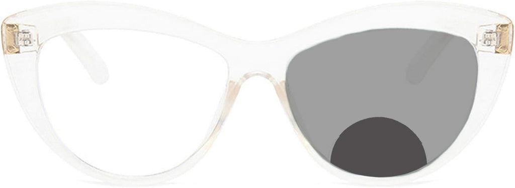Bifocal Reading Glasses with Photochromic Gray Lens, Classic Cat Eye Frame with Spring Hinge, Bifocal Reader for Women/Men