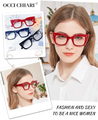 OCCI CHIARI Women Oversized Square-Cateye Reading Glasses RetroThick Readers Comfort Eyeglasses