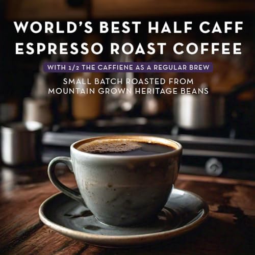 World's Best Half Caff Espresso Roast Coffee Pods, 18 ct, Dark Roast in Single Serve Pods – 100% Arabica Coffee, Compatible with Keurig K Cups Maker
