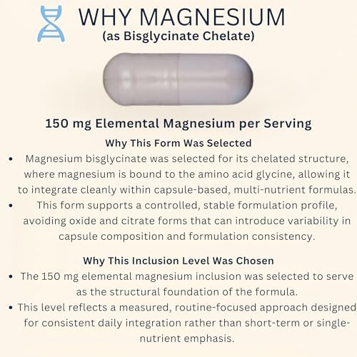 Magnesium Glycinate Complex 4-in-1 - Chelated Magnesium Bisglycinate (150 mg Elemental) with Zinc Picolinate, Vitamin D3 & B6-120 Vegan Capsules, Non-GMO - Men & Women