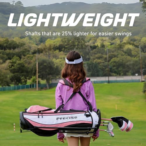 Precise X7 Kids Golf Clubs Set – Boys’ & Girls’ Junior Golf Set with Lightweight Graphite Shafts, Hybrid, Putter & Stand Bag