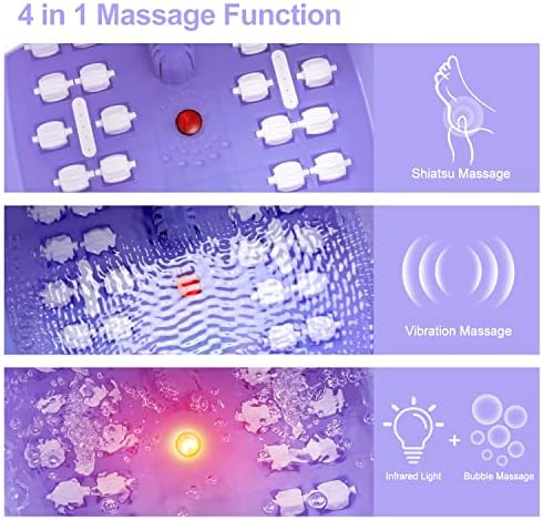Foot Spa Massager with Heat, Bubbles & Vibration, 22 Rollers, Red Light, Adjustable Temp - Includes Lavender Epsom Salt - Purple