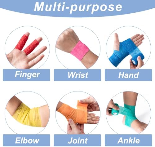 16 Pack Self Adhesive Bandage Wraps,2" X 5 Yards Non-Woven Elastic Cohesive Bandage Wrap, Color Athletic Tape for Wrist, Vet Wrap, Ankle Tape (Multicolour)