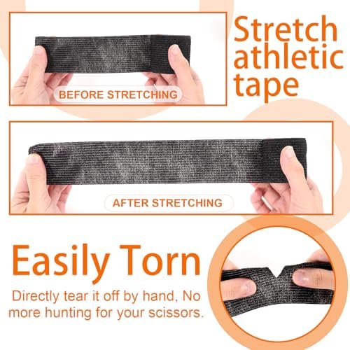 64 Pcs Self Adhesive Bandage Wrap, Black Athletic Tape, 2 Inch x 5 Yard Elastic Self-Adherent Tape, Breathable Sports Wrap, Stretch Cohesive Bandage Wraps for Wrist Ankle Pet