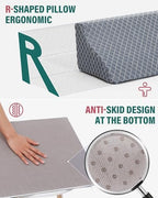 Foam Wedges for Positioning in Bed | 3in1 R-shaped Wedge Pillow |for Seniors,Adult,Long Term Bedridden Patient,Back Pain Relief,Reduce Snoring,Post Surgery Recovery,Cover Removable,Blue-grey