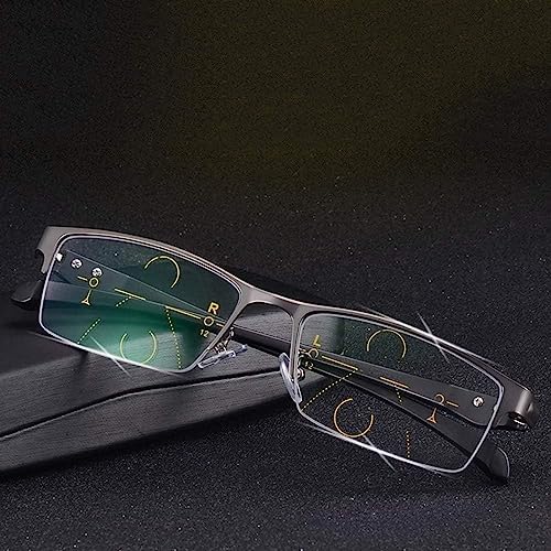 Progressive Multifocal Reading Glasses, Men's Photochromic Transition UV400 Sunglasses,+1.0 to +3.0 Diopter (Color : Black, Size : +1.50)