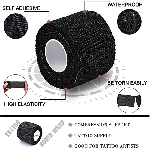 Self-Adherent Grip Tape Wrap - Lyuxzad 6 Pack Cohesive Bandage Wrap 2" x 5 Yards Machine Wrap Cover Elastic Bandage Rolls Self Adhesive Tape Strong Sports Tape Black Bandage Rolls Athletic Tape