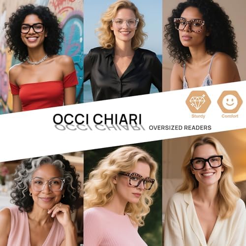 OCCI CHIARI Large Frame Reading Glasses for Women Retro Square Readers