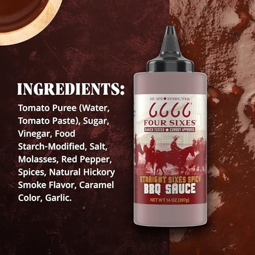 6666 Four Sixes Straight Sixes Spicy BBQ Sauce, 14 Ounce