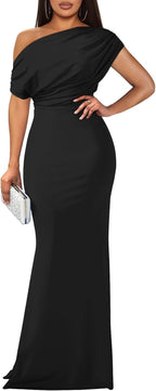 YMDUCH Women's Elegant Sleeveless Off Shoulder Bodycon Long Formal Party Evening Dress